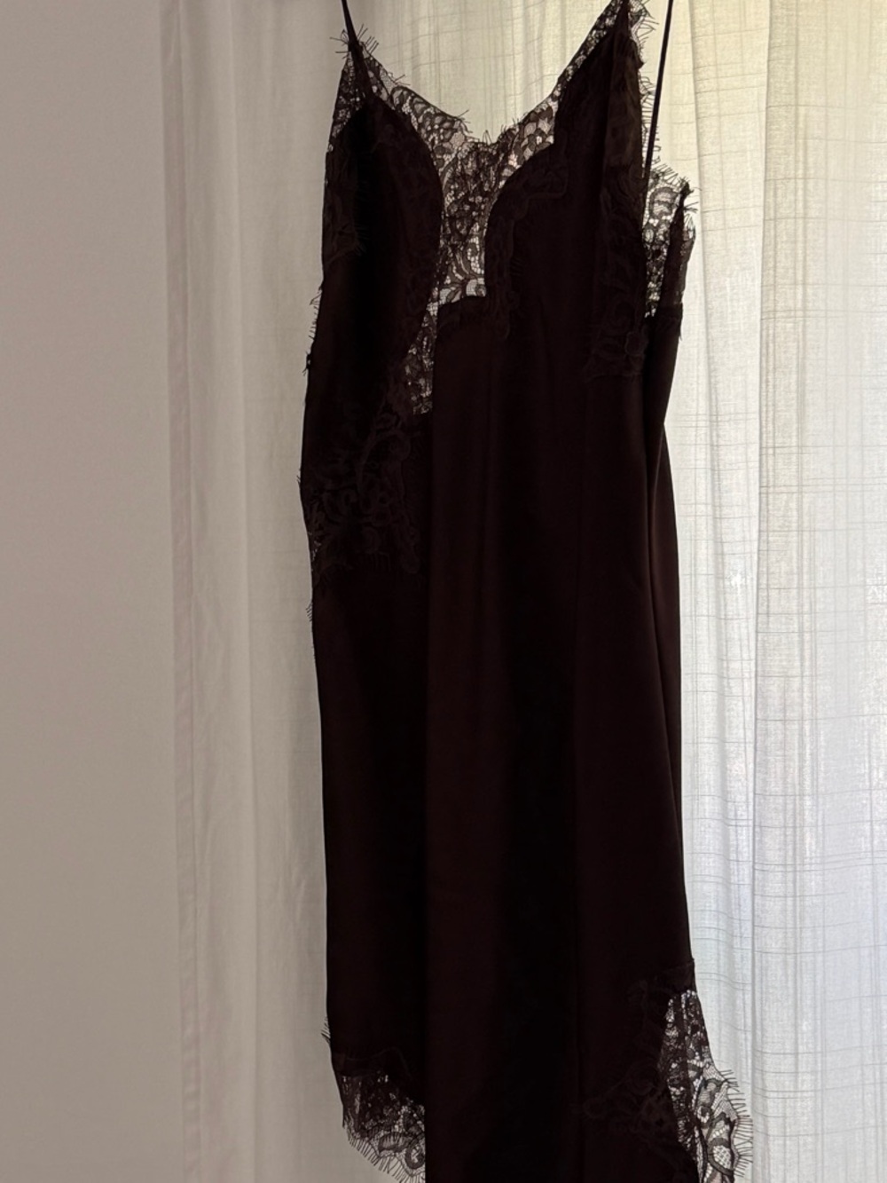 chocolate brown lace asymmetrical mini slip dress - Picture 4 of 5